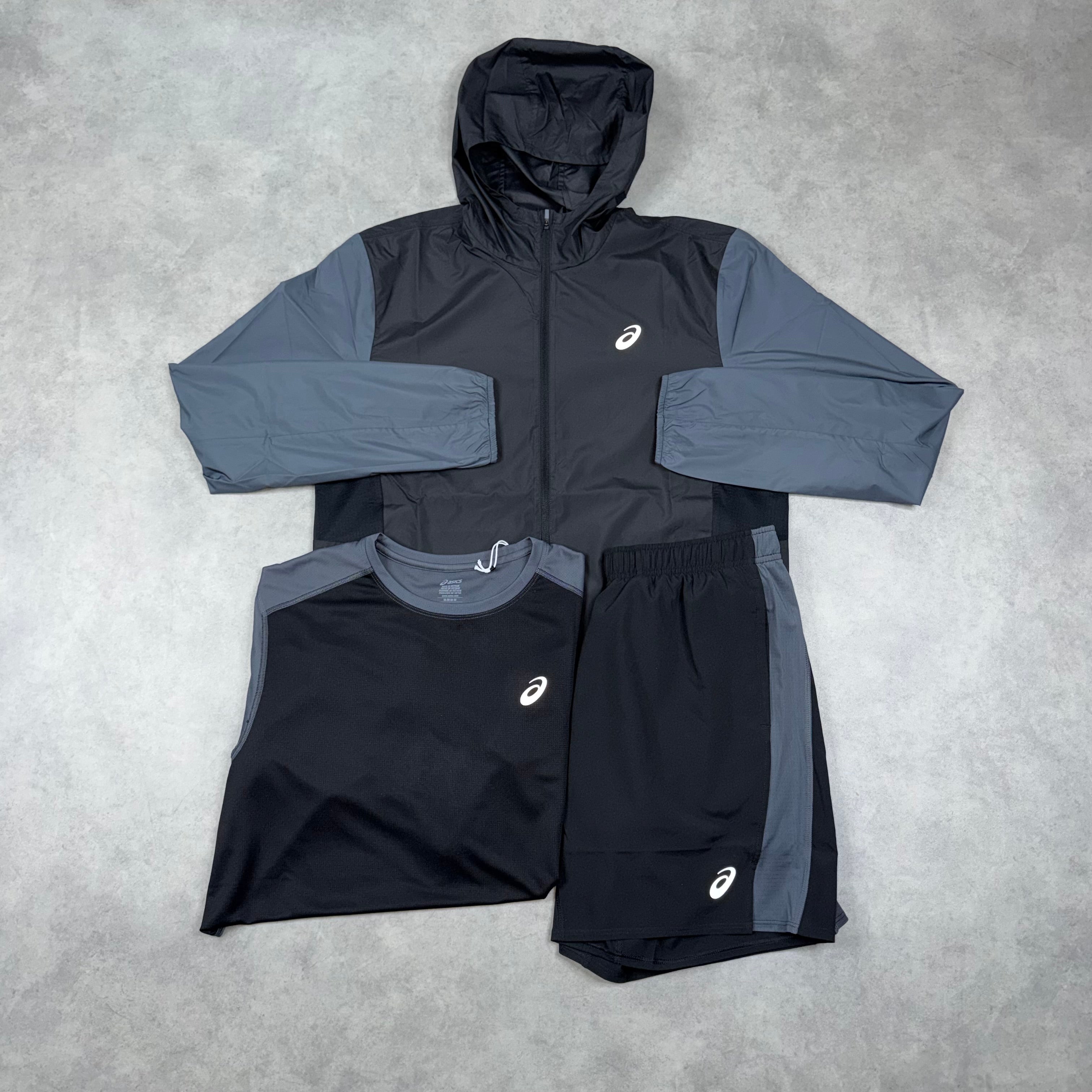 ASICS CORE TWO TONE JACKET 3 PIECE SET 'BLACK GREY'