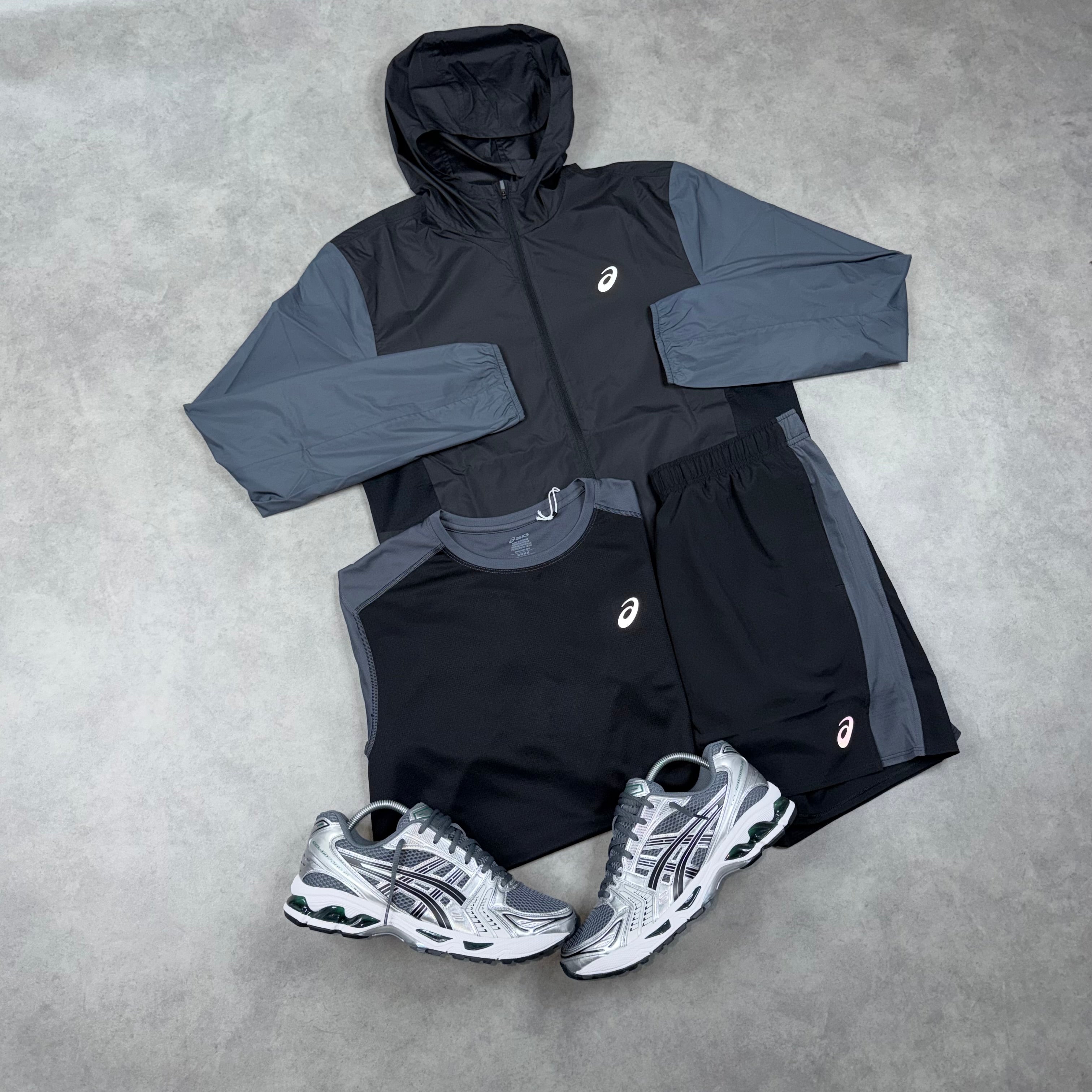 ASICS CORE TWO TONE JACKET 3 PIECE SET 'BLACK GREY'