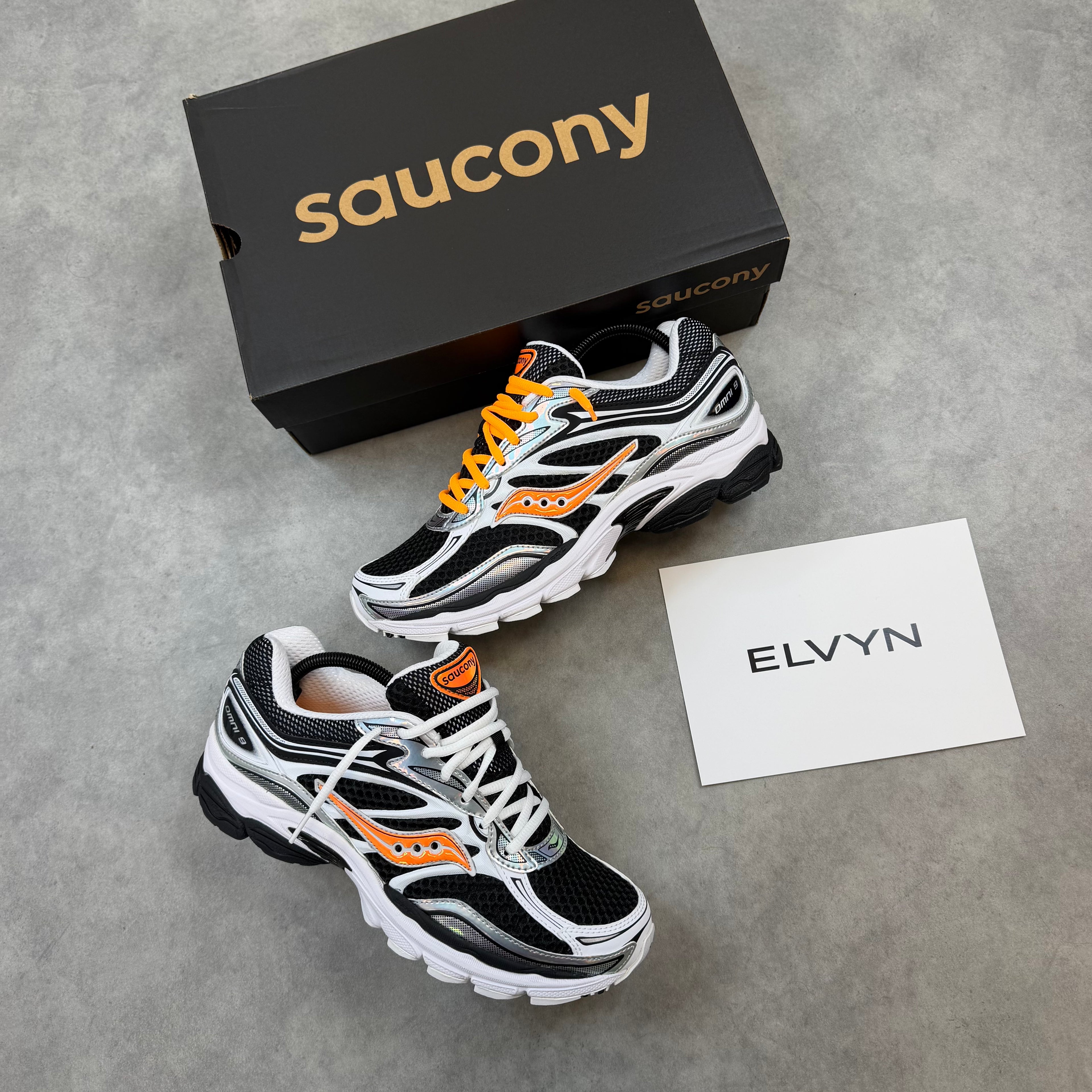 SAUCONY PROGRID OMNI 9 SPEED SHADES 'WHITE BLACK ORANGE'