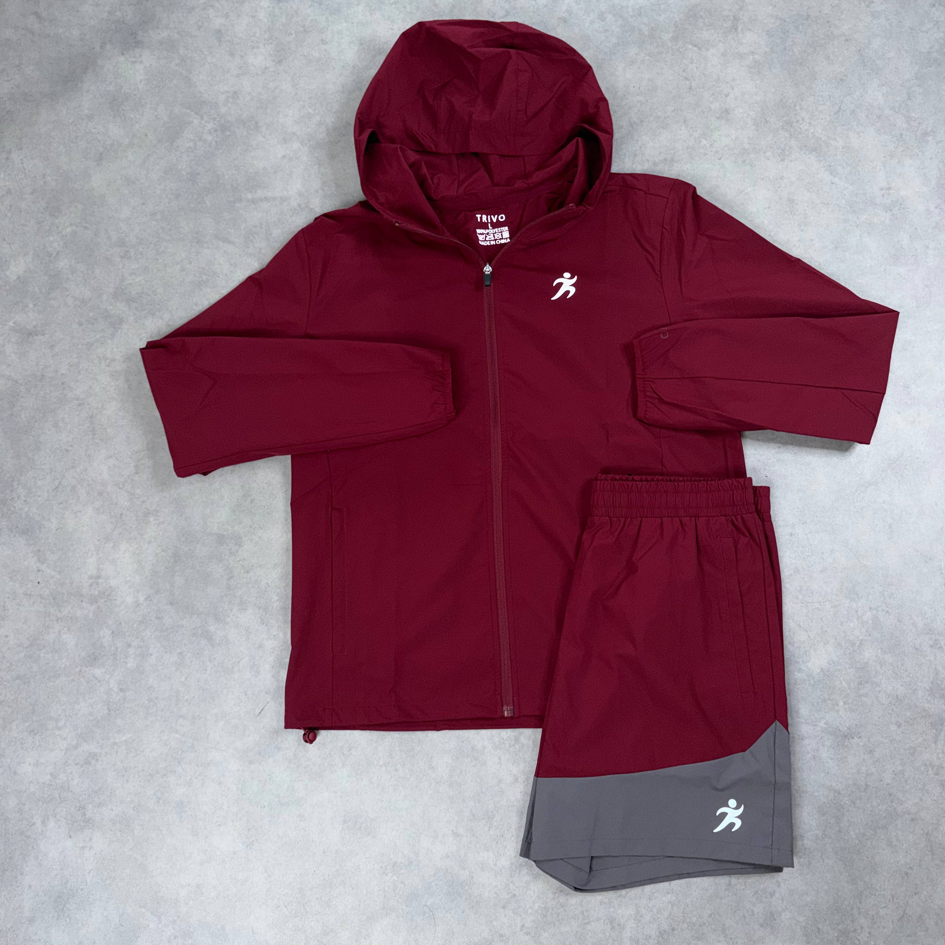 TRIVO CORE WINDRUNNER SHORT SET 'BURGUNDY'
